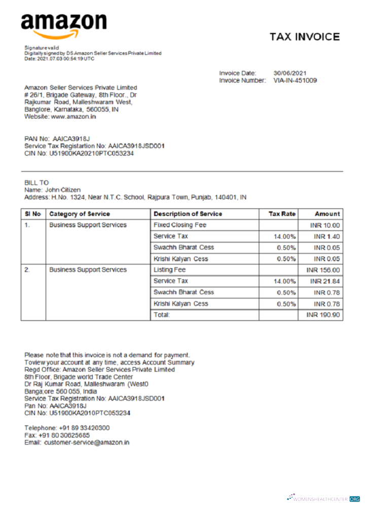Download India Amazon American multinational technology company invoice Photoshop template